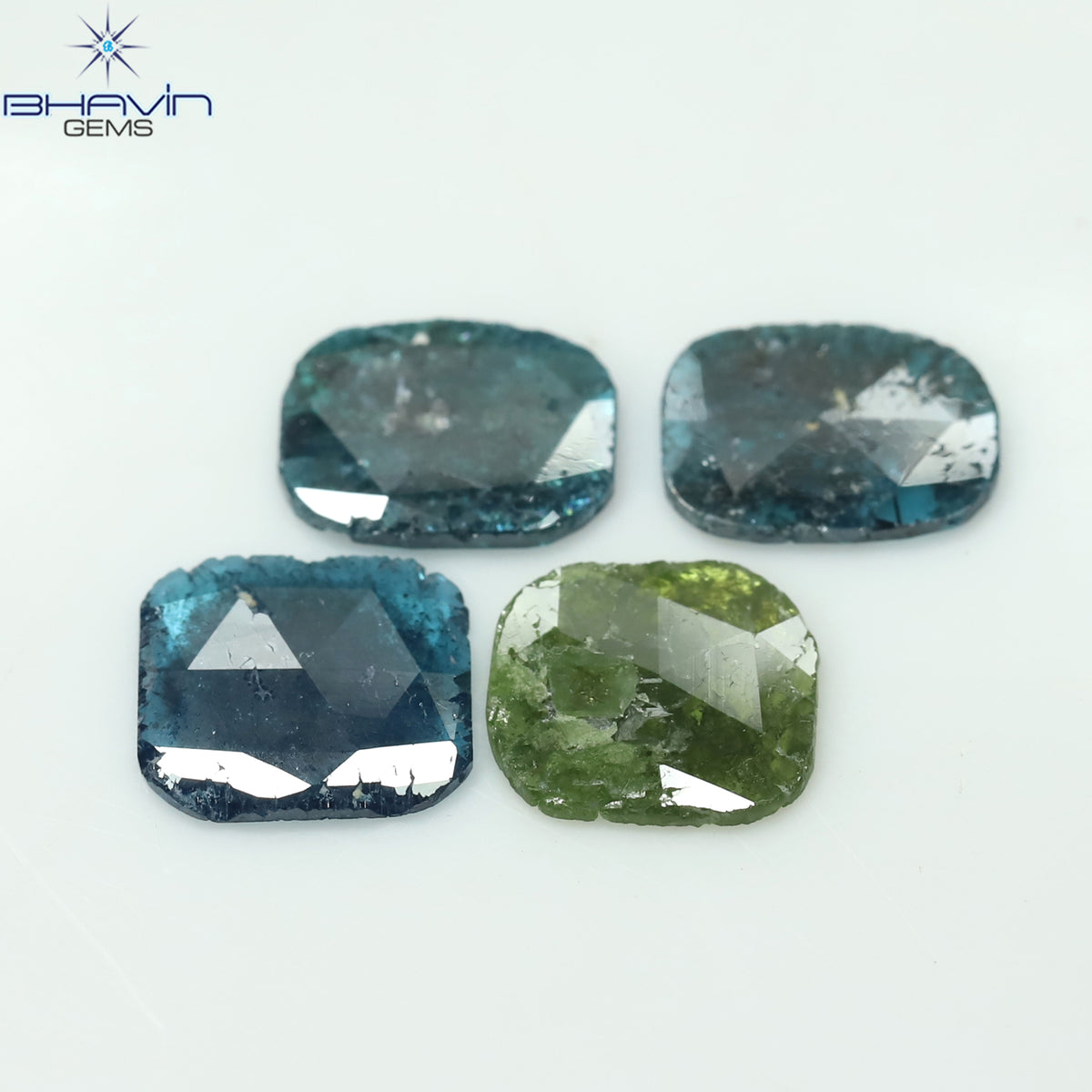 2.81 CT/4 Pcs Natural Slice Diamond Enhanced Blue Green Color Clarity I3 (8.48 MM)