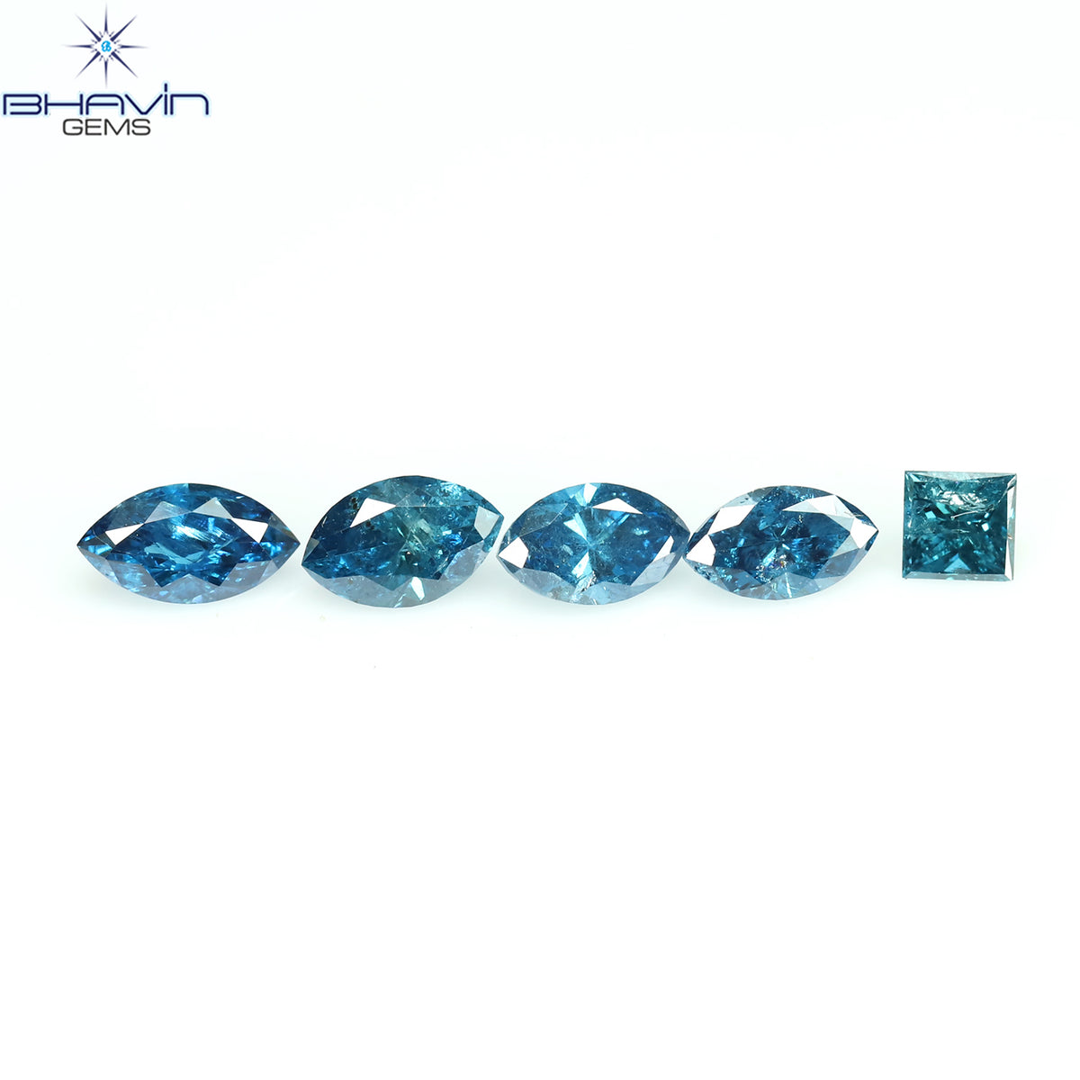 0.48 CT/5 Pcs Natural Marquise Diamond Enhanced Blue Color Clarity I2 (4.44 MM)