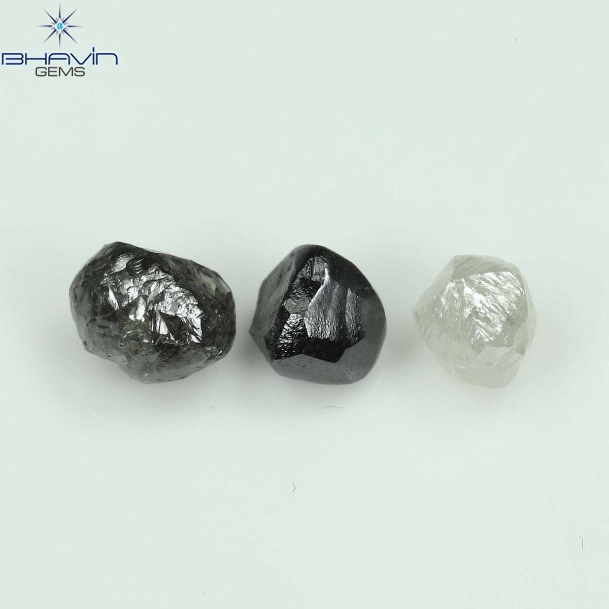 1.68 CT/3 Pcs Natural Rough Diamond Black & White Color Clarity I3 (5.24 MM)