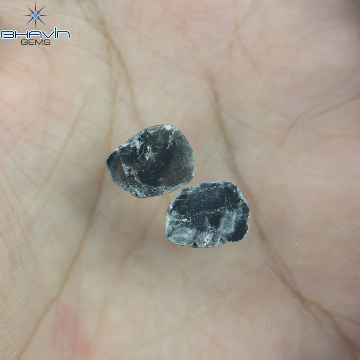 2.98 CT/2 ピース スライス シェイプ ナチュラル ダイヤモンド ブラック グレー カラー I3 クラリティ (13.10 MM)