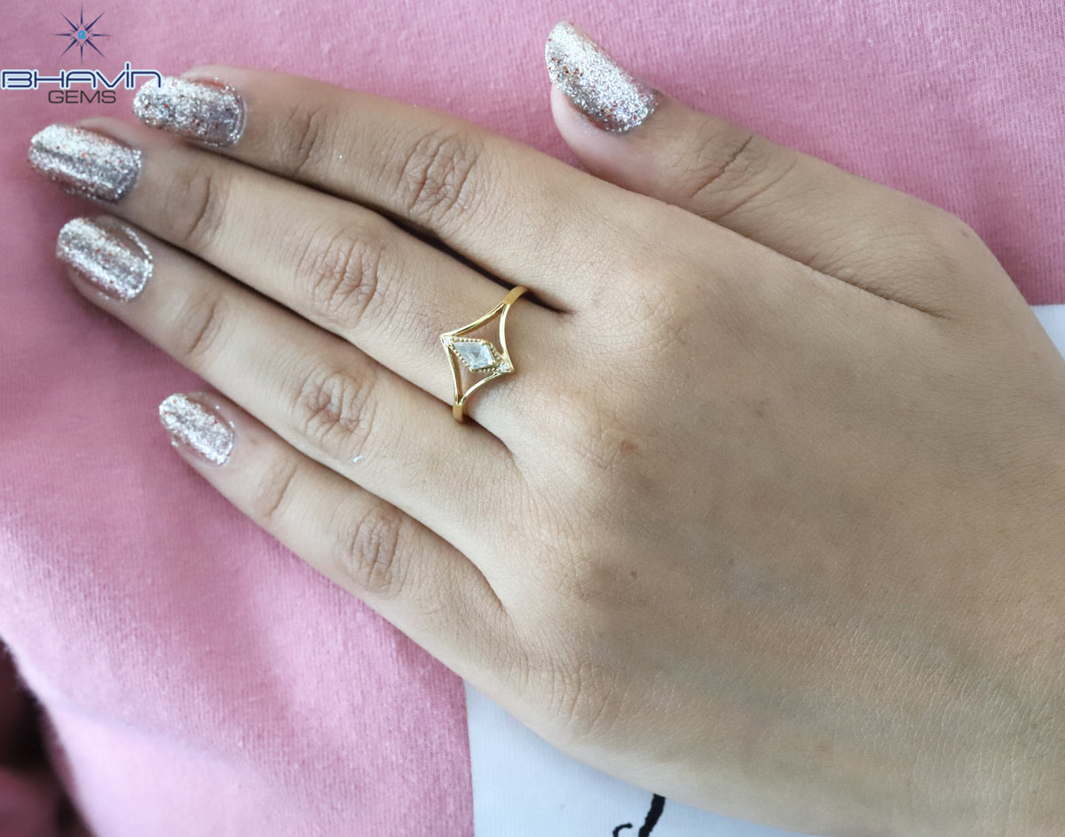 Natural Kite Cut Salt & Pepper Diamond Geometric Solitaire Ring