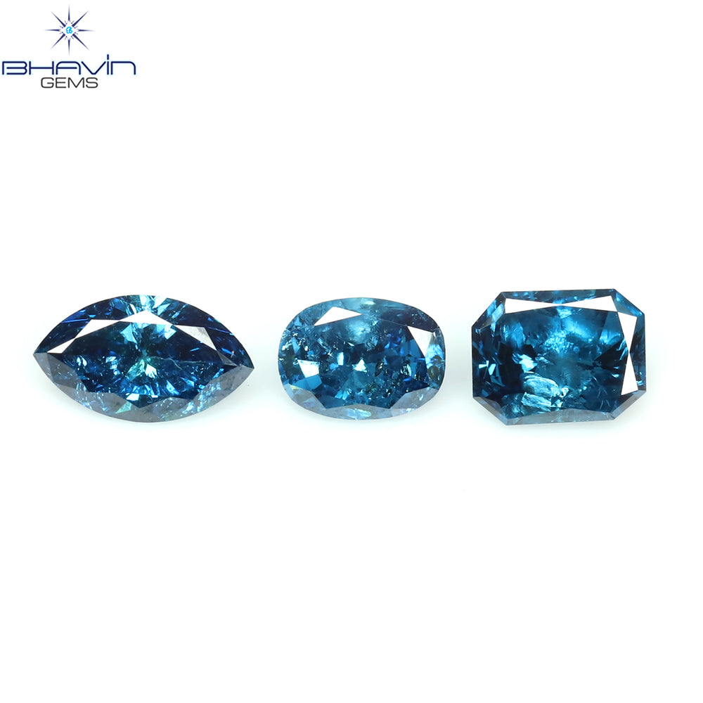 0.67 CT/3 Pcs Mix Shape Natural Diamond Blue Color I2 Clarity (5.77 MM)