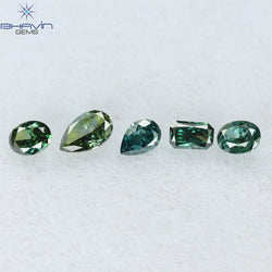 0.38 CT/5 Pcs Mix Shape Natural Diamond Blue Green Color VS-SI Clarity (3.90 MM)