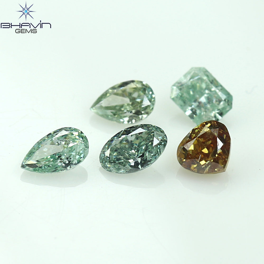 0.51 CT/5 Pcs Mix Shape Natural Diamond Bluish Green Color SI Clarity (3.65 MM)