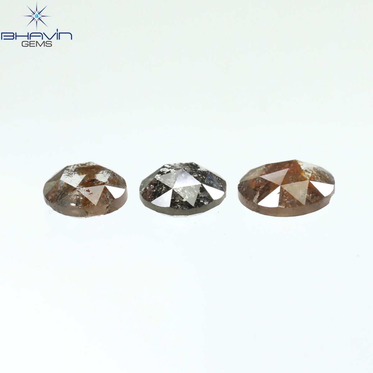 0.99 CT/3 Pcs Natural Round Rose Cut Diamond Salt and Pepper Color Clarity I3 (4.90 MM)