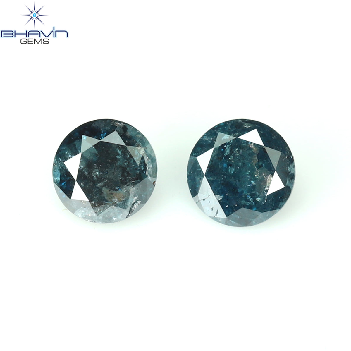 0.44 CT/2 ピース ラウンド ダイヤモンド ブルー ダイヤモンド 天然ダイヤモンド I3 クラリティ (3.73 MM)