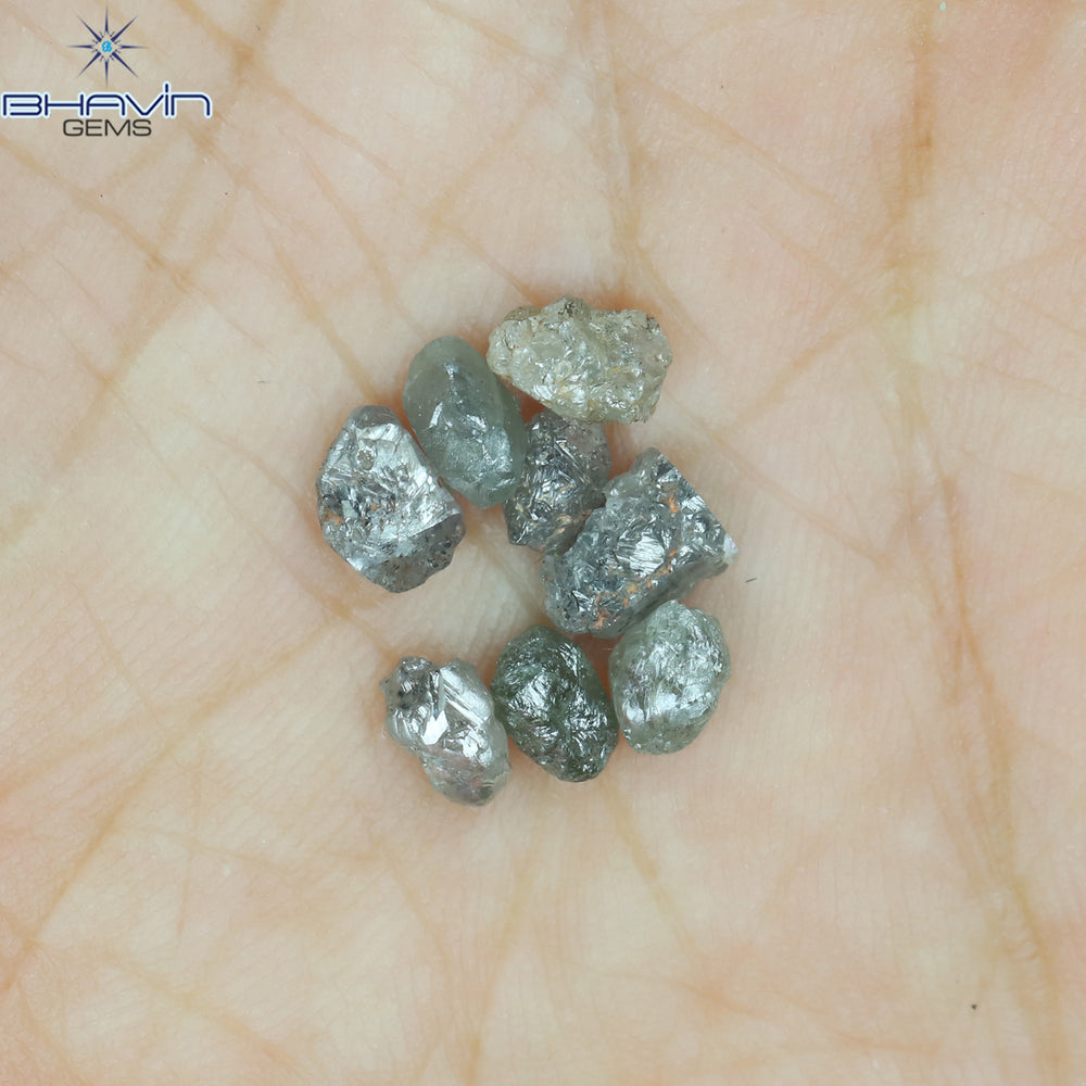 2.95 CT/8 Pcs Rough Shape Salt And Pepper Color Natural Diamond I3 Clarity (5.26 MM)