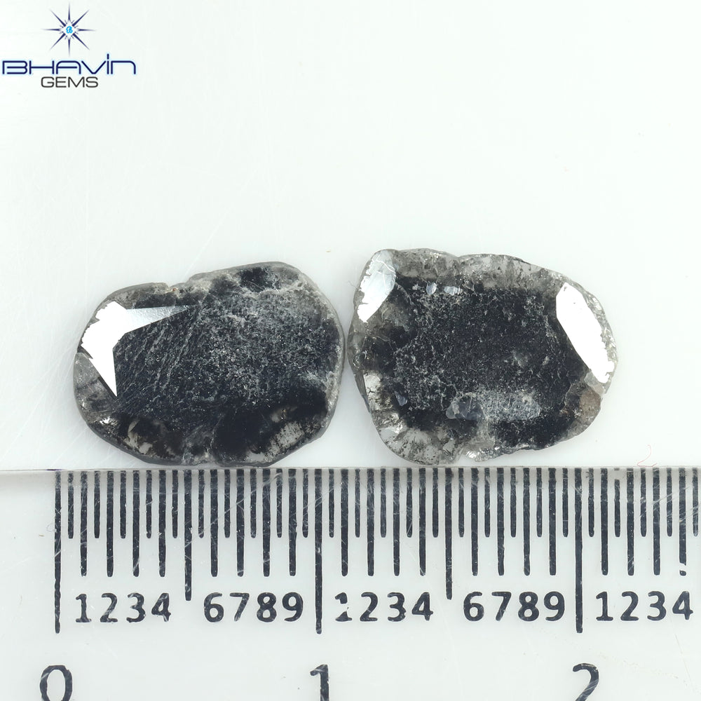 2.06 CT/2 ピース スライス形状 天然ダイヤモンド ソルト アンド ペッパー カラー I3 クラリティ (10.54 MM)
