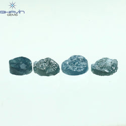 1.04 CT/4 Pcs Round Rough Shape Blue Natural Loose Diamond I3 Clarity (4.10 MM)