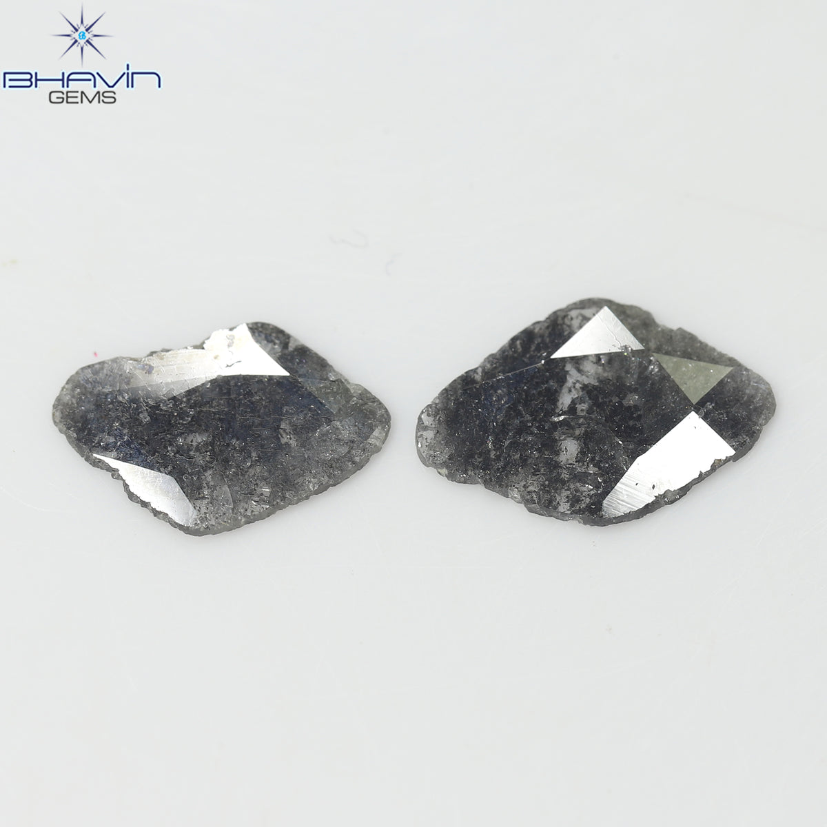 1.47 CT (2 Pcs) Slice Natural Diamond Salt And Pepper Color Clarity I3 (12.40 MM)