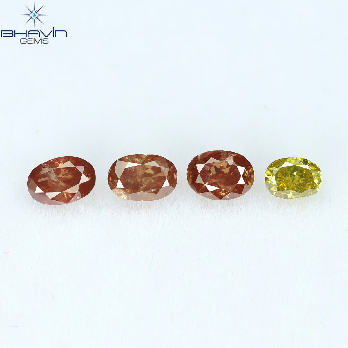 0.72 CT/4 Pcs Natural Oval Diamond Enhanced Pink Yellow Color Clarity SI2 (4.15 MM)