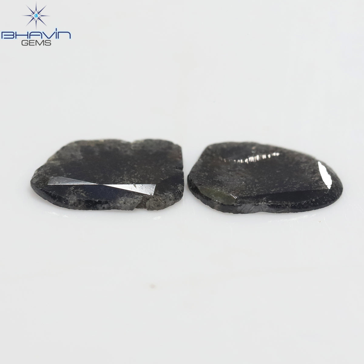 1.96 CT (2 Pcs) Slice Natural Diamond Salt And Pepper Color Clarity I3 (10.70 MM)
