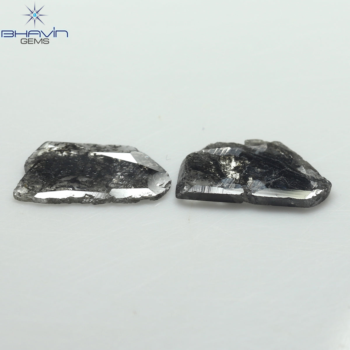 1.91 CT (2 Pcs) Slice Natural Diamond Salt And Pepper Color Clarity I3 (12.24 MM)