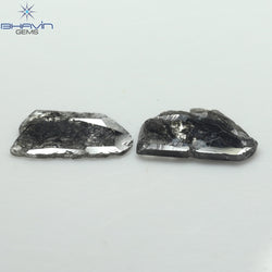 1.91 CT/2 Pcs Slice Shape Natural Diamond Salt And Pepper Color I3 Clarity (12.24 MM)