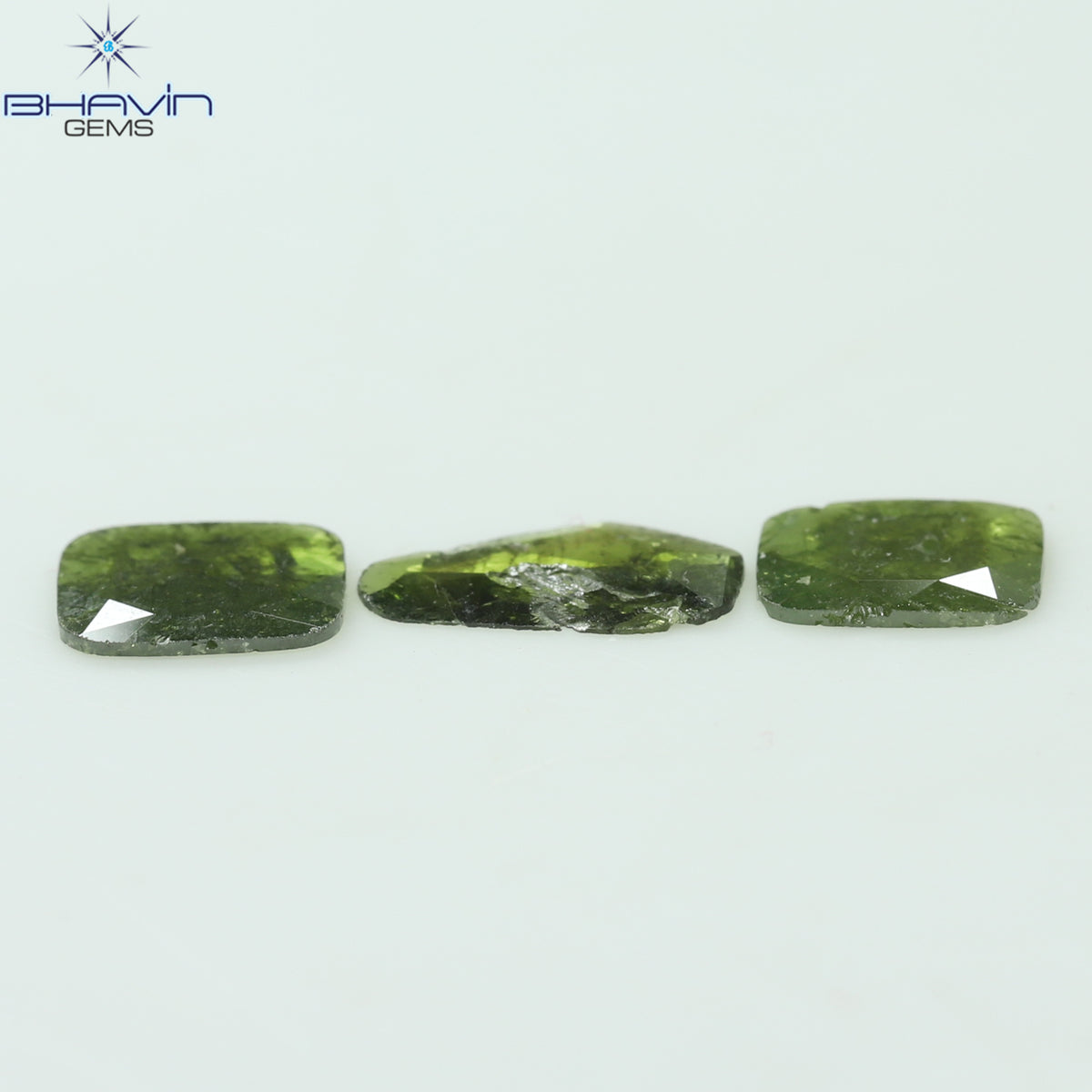 1.28 CT/3 ピース スライス シェイプ ナチュラル ダイヤモンド グリーン カラー I3 クラリティ (9.65 MM)