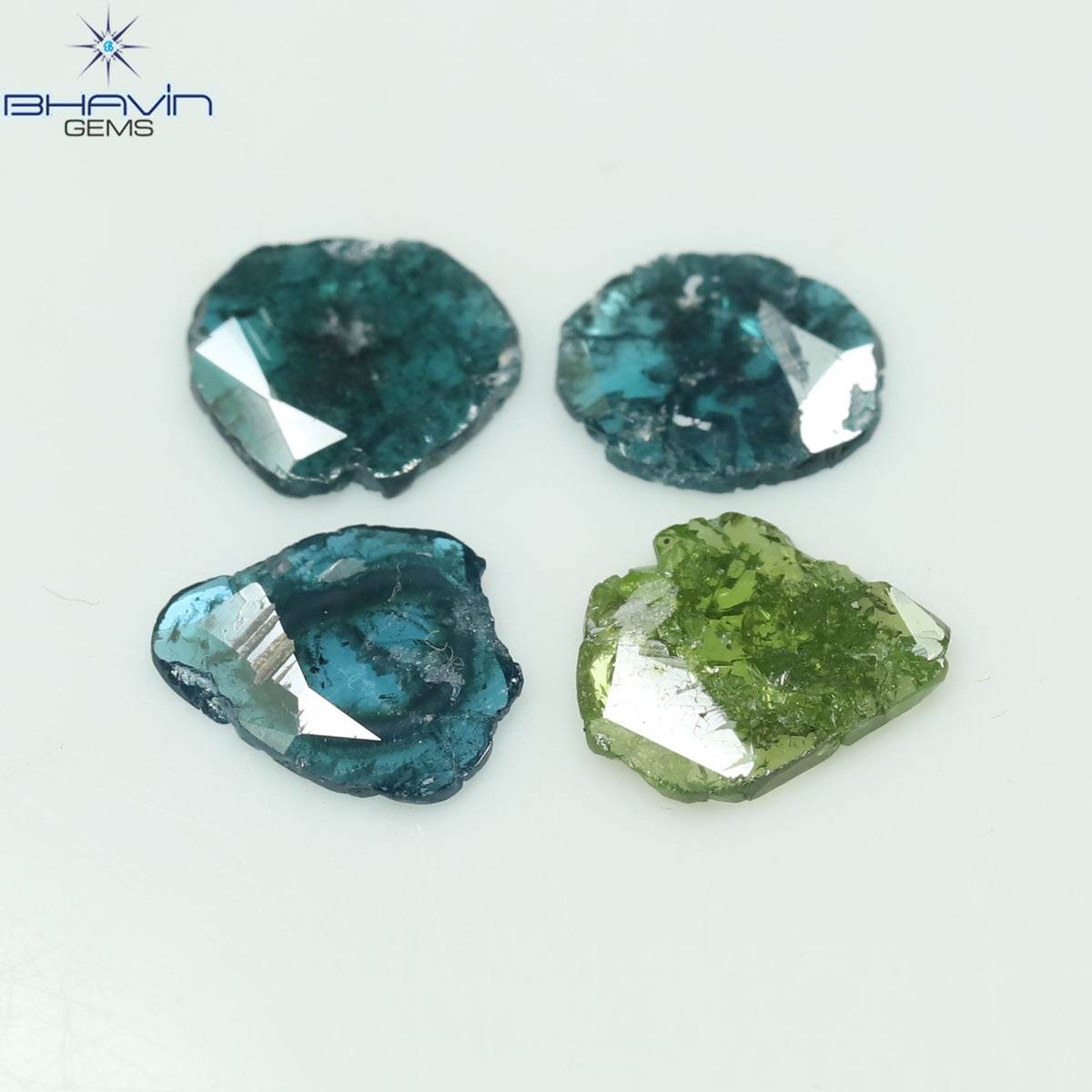 1.66 CT/4 Pcs Natural Slice Diamond Enhanced Blue Green Color Clarity I3 (7.70 MM)