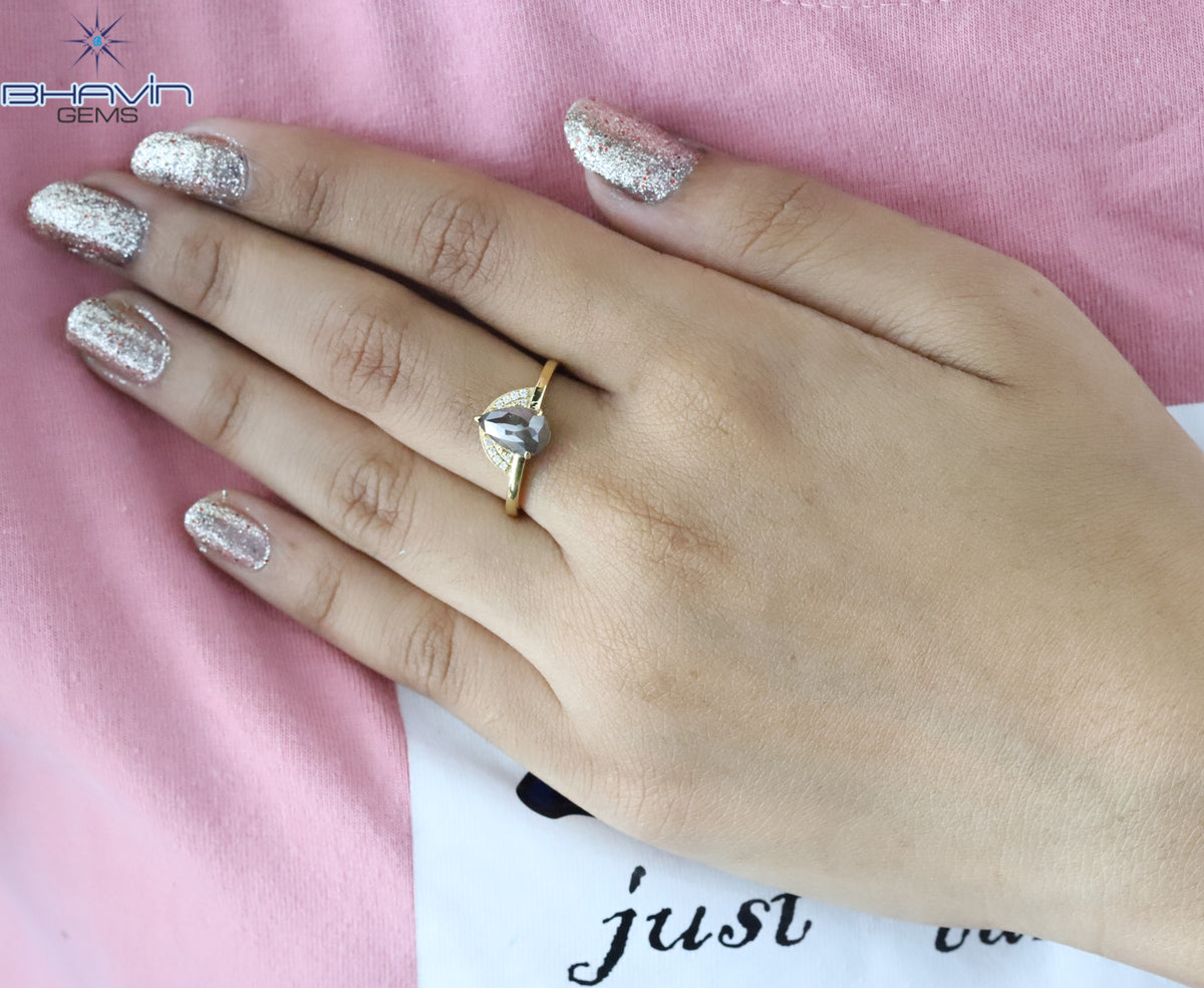 洋ナシ ダイヤモンド ソルト アンド ペッパー ダイヤモンド 天然ダイヤモンド リング 婚約指輪 結婚指輪