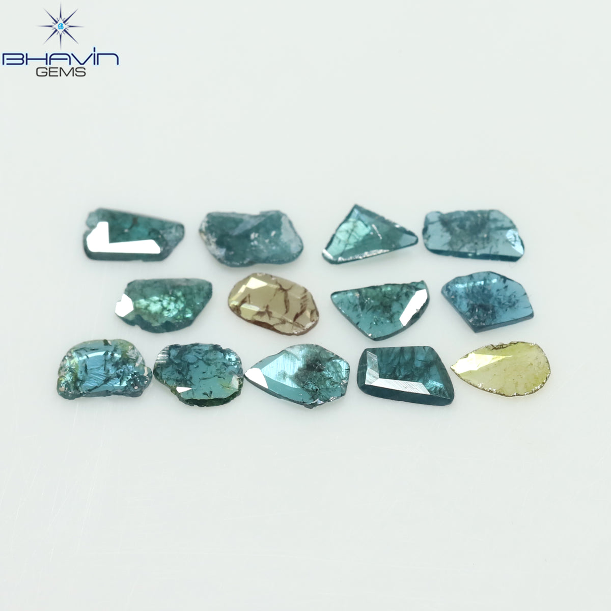 0.99 CT/13 Pcs Natural Slice Diamond Enhanced Blue Yellow Color Clarity I3 (4.73 MM)