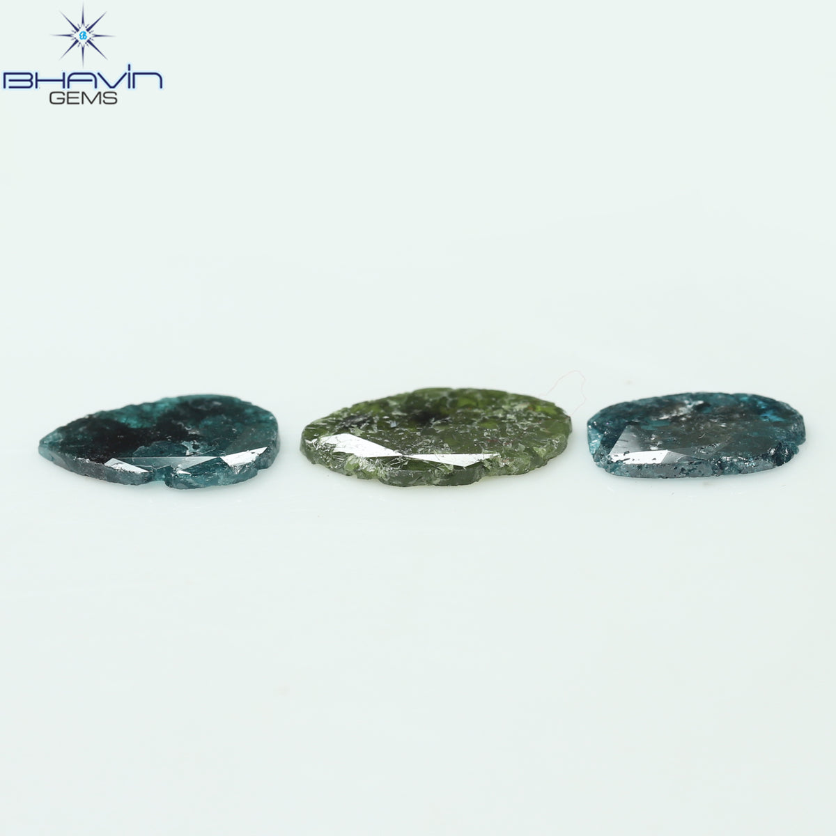 2.14 CT/3 ピース スライス シェイプ ナチュラル ダイヤモンド ブルー グリーン カラー I3 クラリティ (10.56 MM)