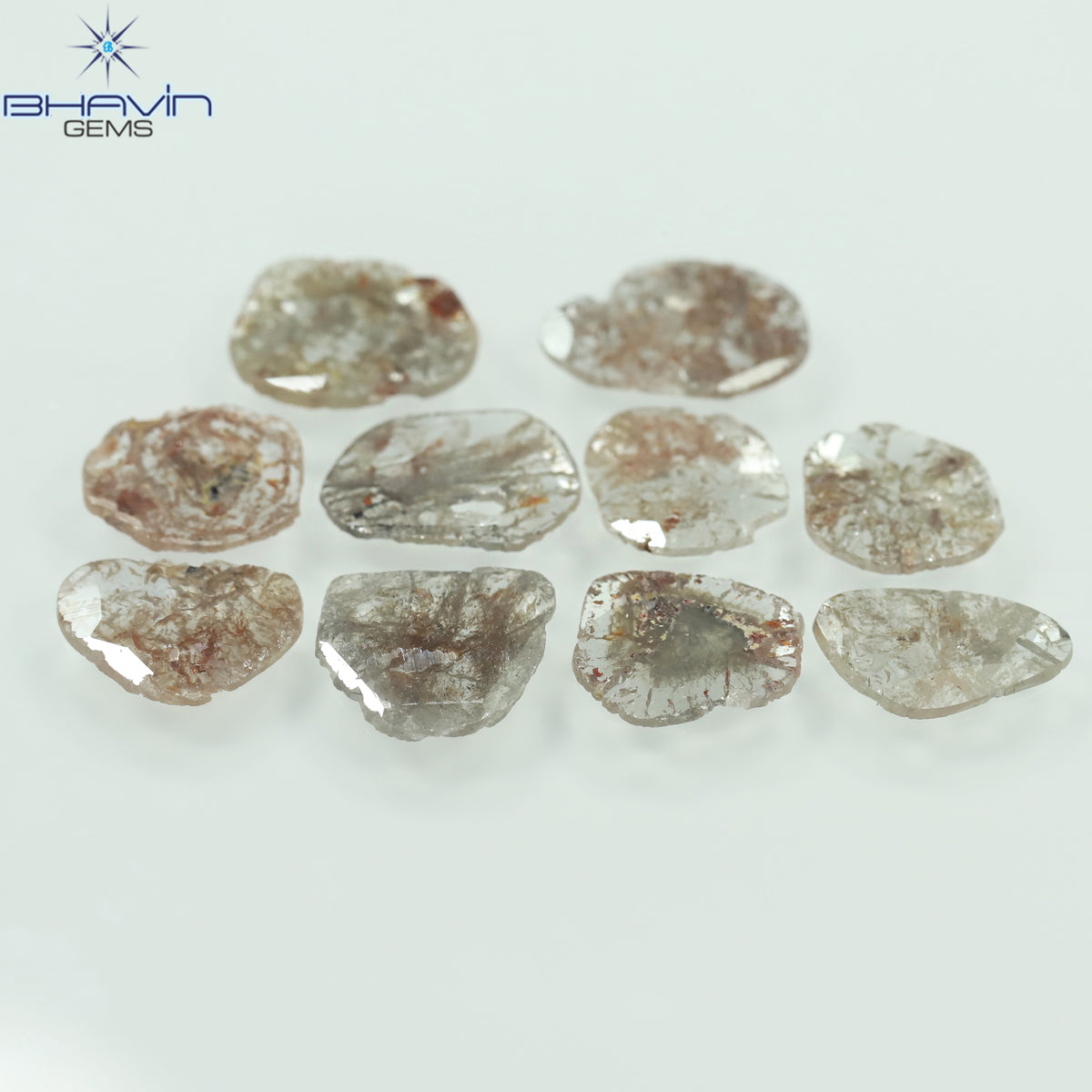 5.42 CT/10 個 スライス シェイプ ナチュラル ルース ダイヤモンド ソルト アンド ペッパー カラー I3 クラリティ (10.18 MM)