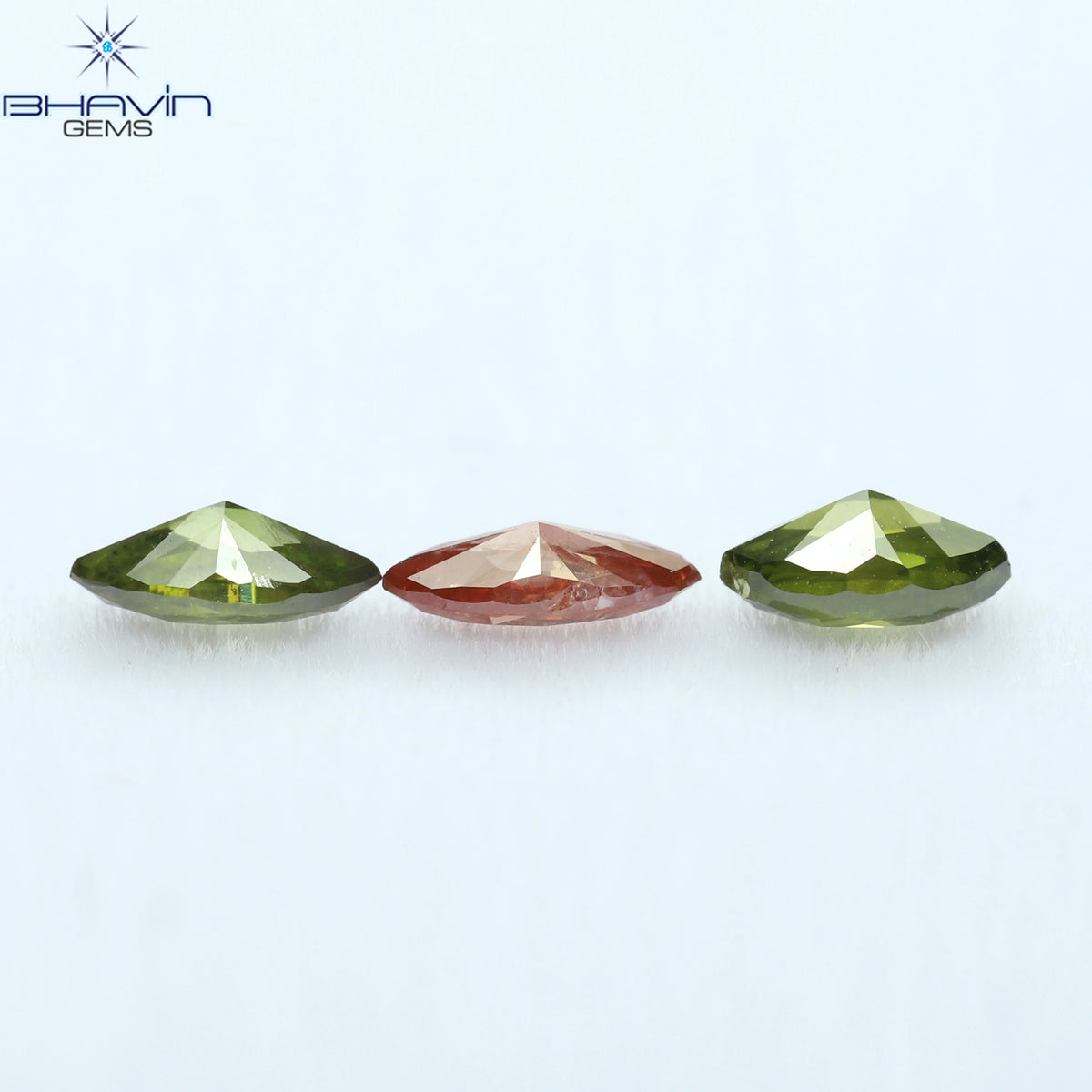 0.49 CT/3 Pcs Natural Marquise Diamond Enhanced Green Pink Color Clarity I1 (5.07 MM)