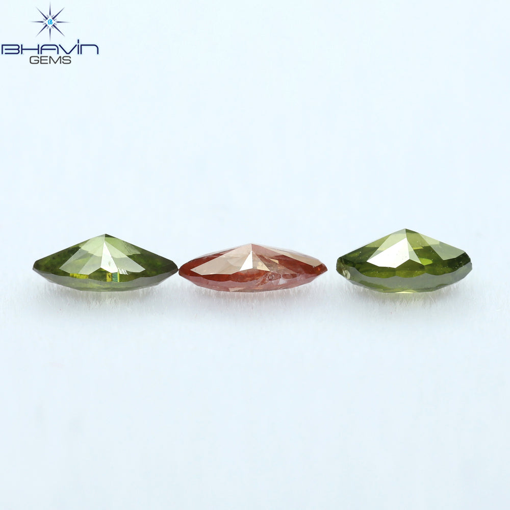 0.49 CT/3 Pcs Marquise Shape Enhanced Green Pink Color Natural Loose Diamond I1 Clarity (5.07 MM)