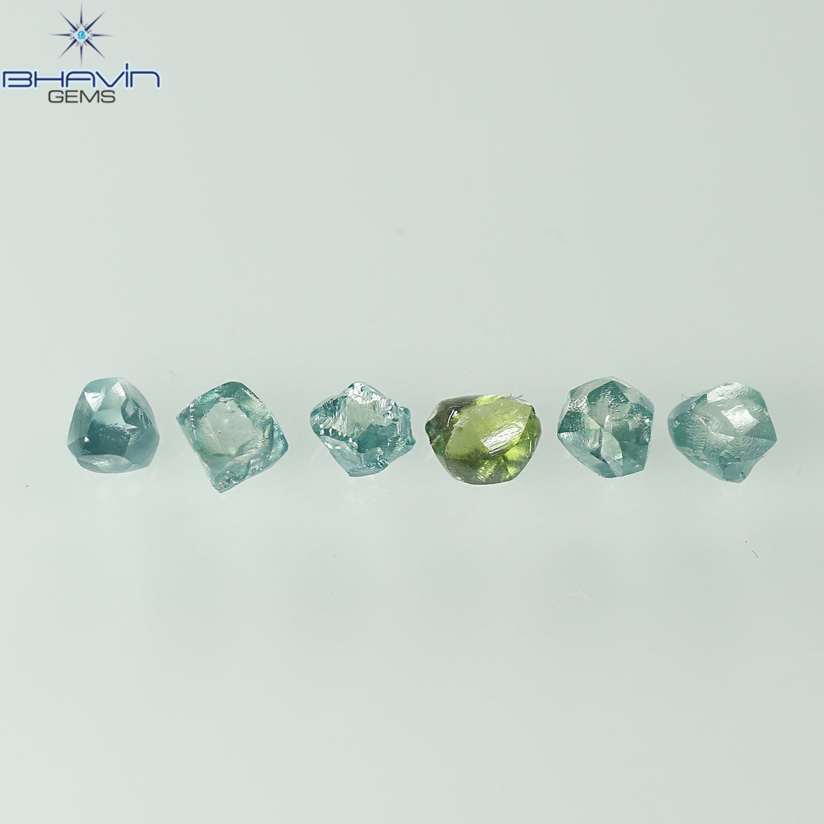 1.17 CT (6 Pcs) Rough Natural Diamond Enhanced Greenish Blue Color Clarity VS2 (3.55 MM)