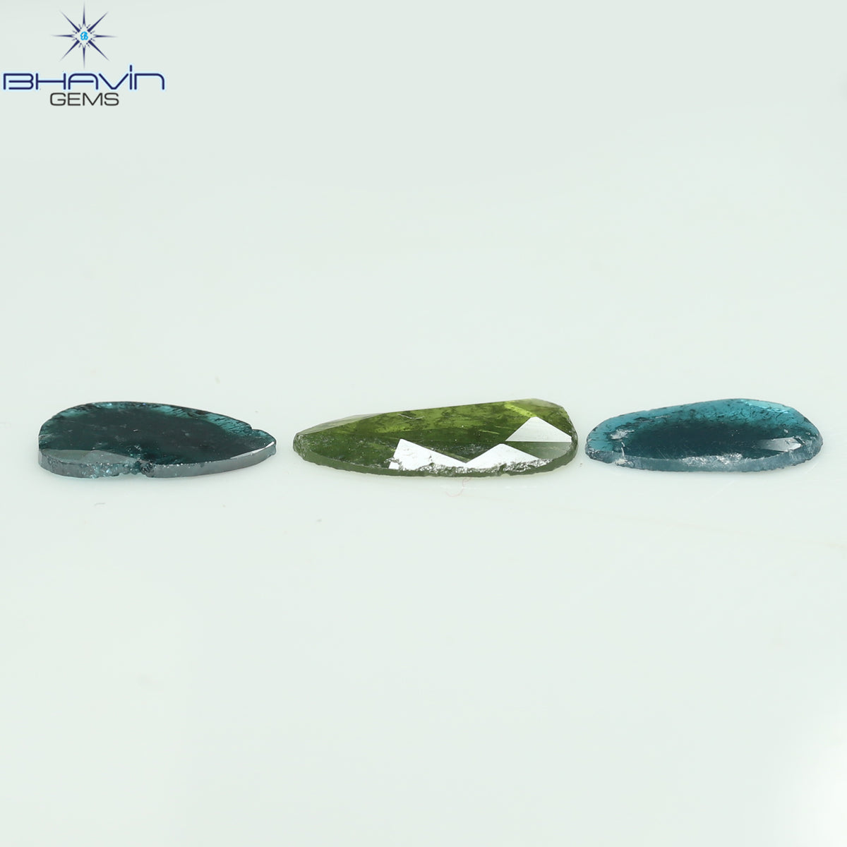 1.74 CT/3 Pcs Natural Slice Diamond Enhanced Blue Green Color Clarity I3 (11.31 MM)