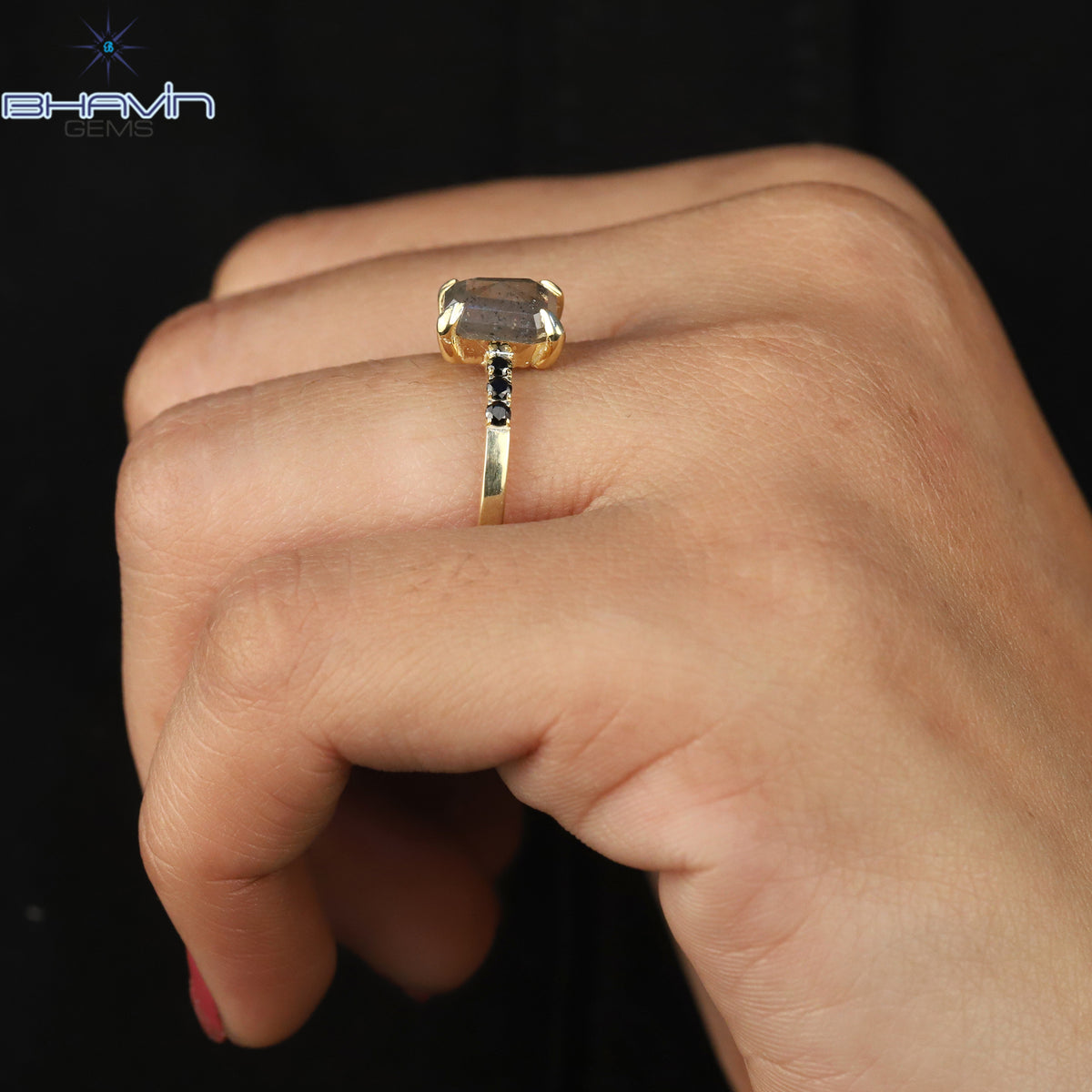 Square Emerald Diamond Salt And Pepper Diamond Natural Diamond Ring Gold Ring Engagement Ring