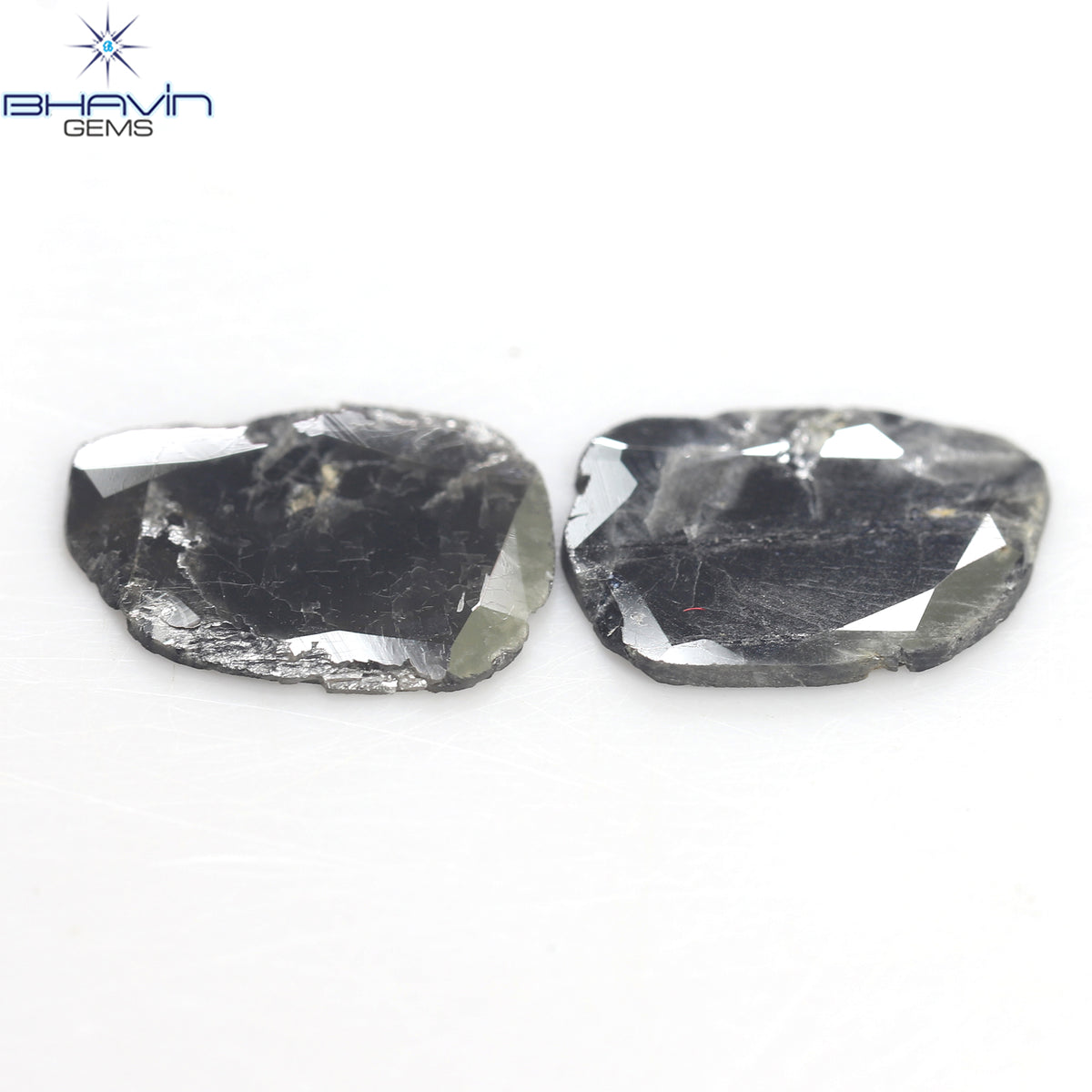 2.98 CT/2 ピース スライス シェイプ ナチュラル ダイヤモンド ブラック グレー カラー I3 クラリティ (13.10 MM)