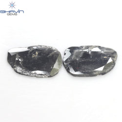 2.98  CT/2 PCS Slice Shape Natural Diamond Black Gray Color I3 Clarity (13.10 MM)