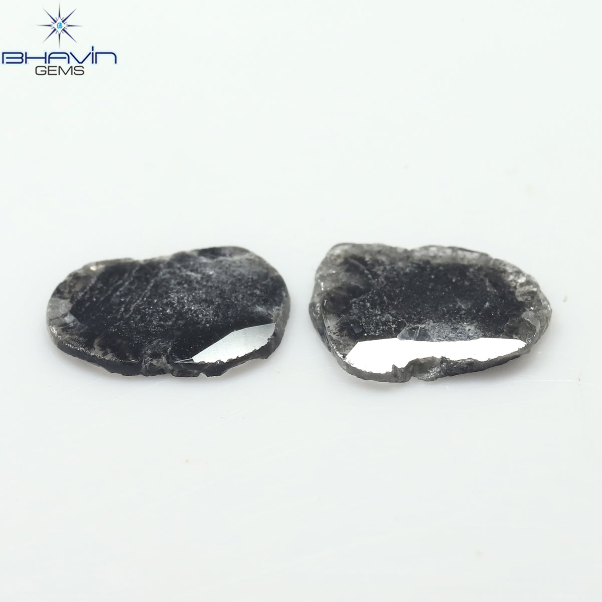 2.06 CT (2 Pcs) Slice Natural Diamond Salt And Pepper Color Clarity I3 (10.54 MM)