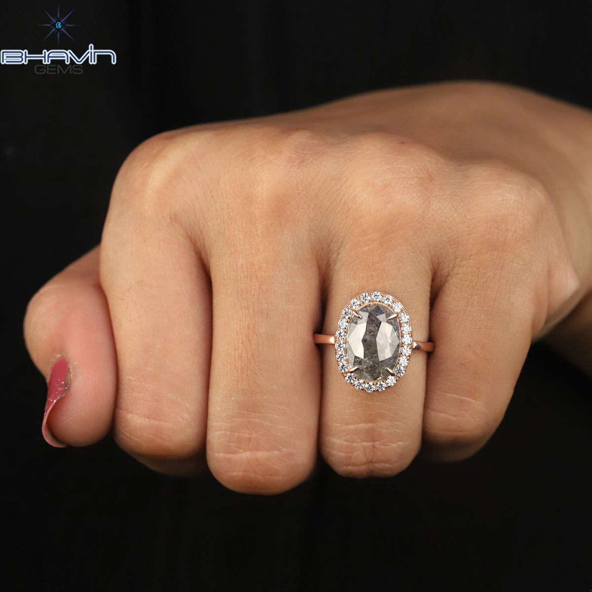 オーバル ダイヤモンド 天然ダイヤモンド リング ソルト アンド ペーパー ダイヤモンド ゴールド リング 婚約指輪