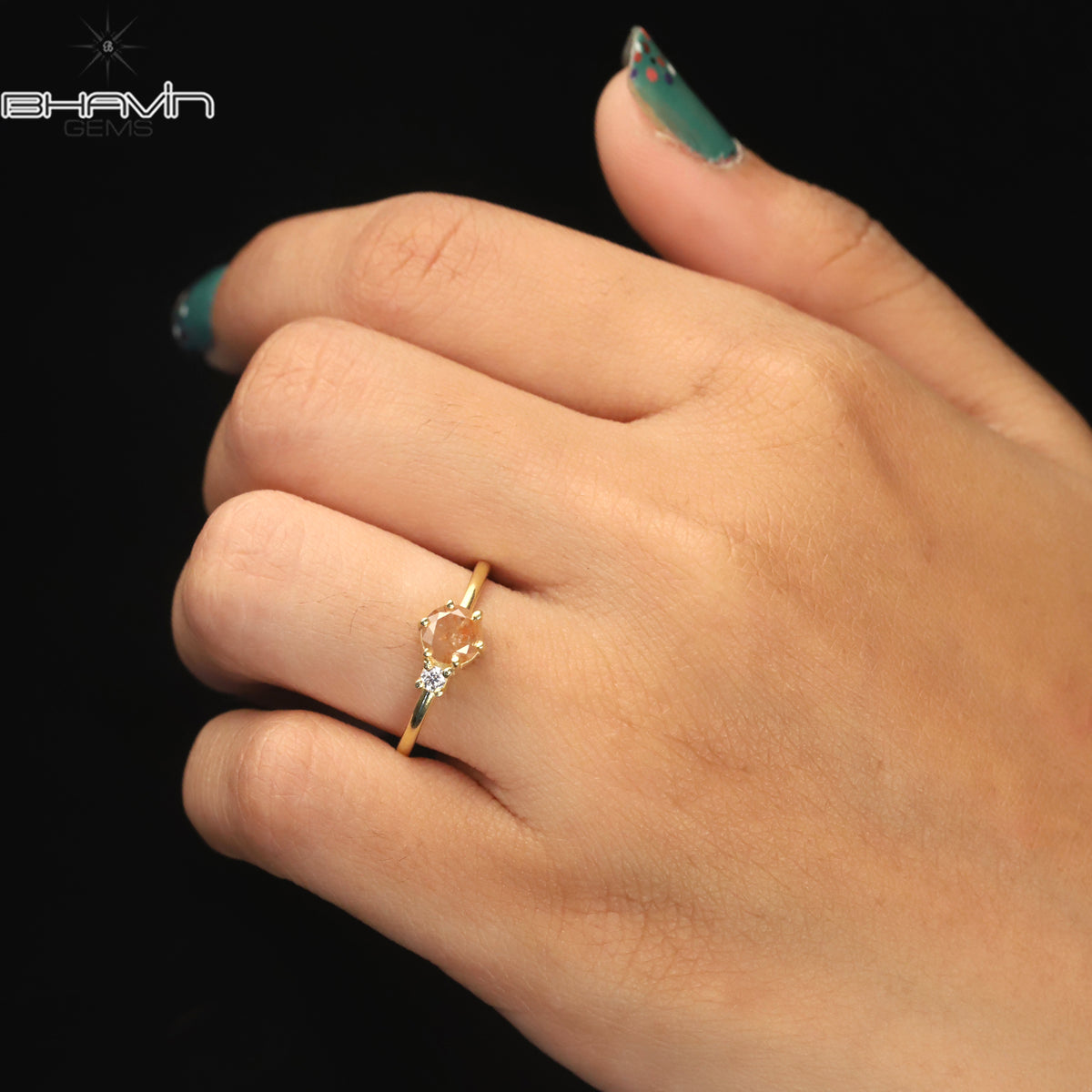 Round Diamond Natural Diamond Ring Yellow Brown Diamond Gold Ring Engagement