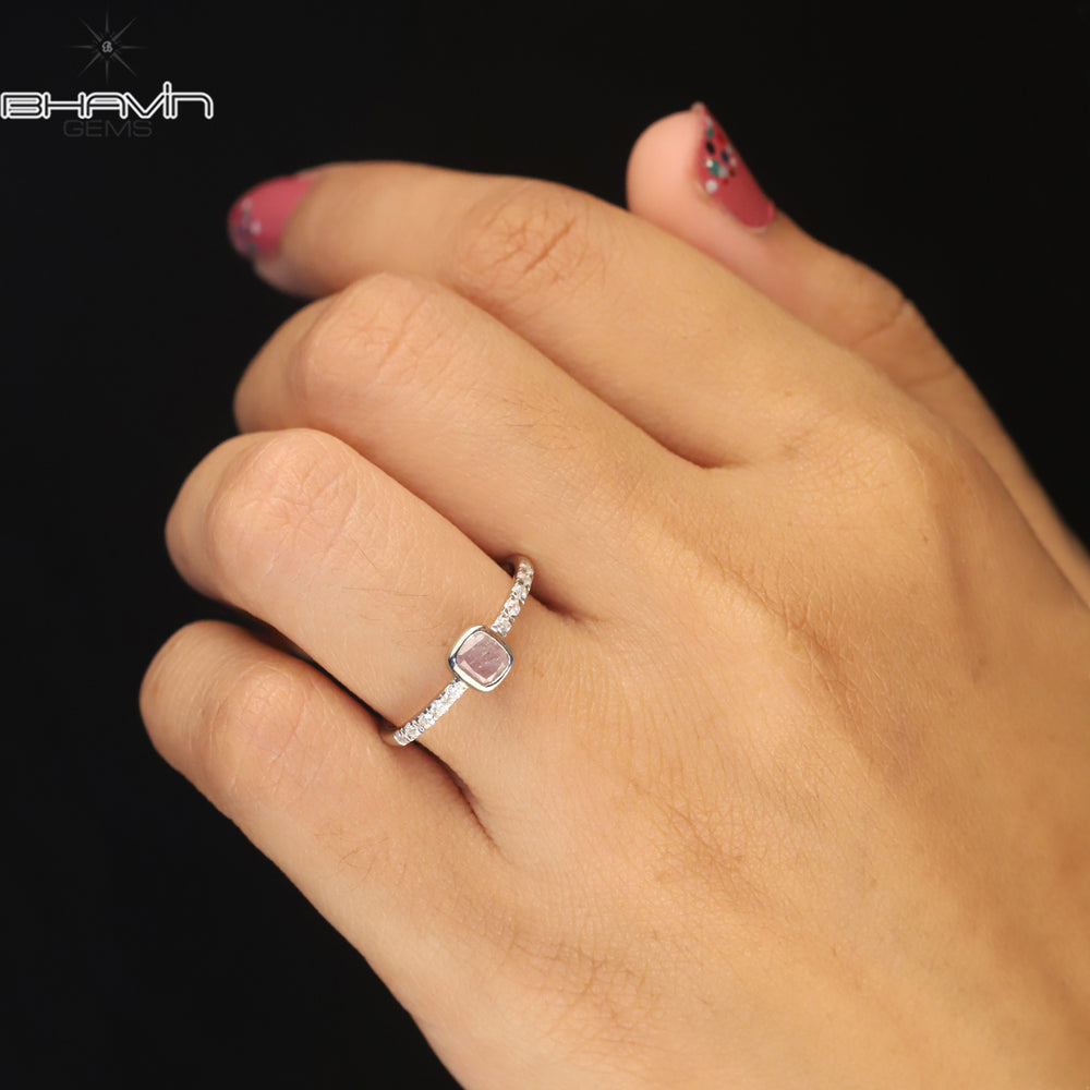 Cushion Diamond Natural Diamond Ring Pink Color Gold Ring Engagement Ring