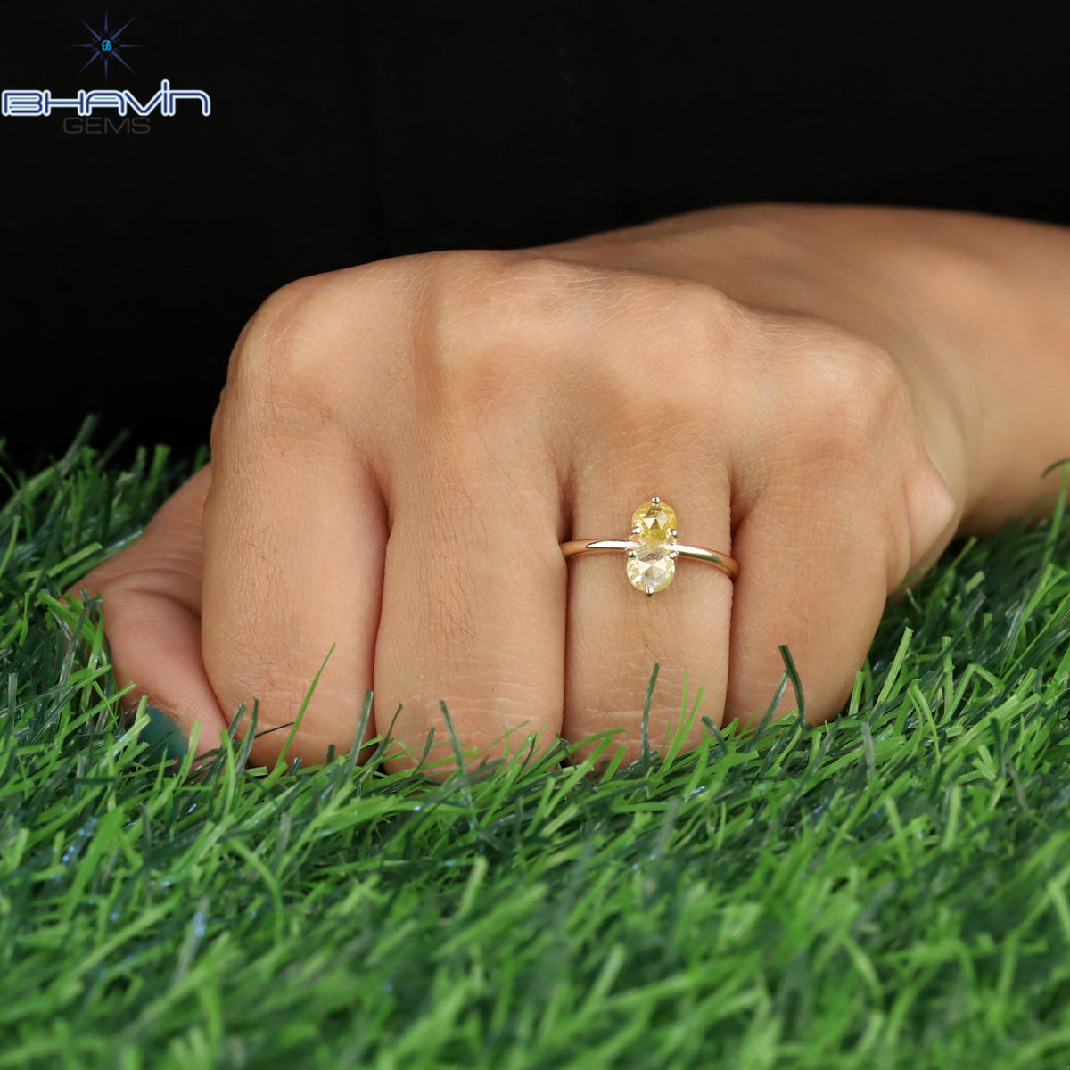 Round Rose Cut Yellow Color Natural Diamond Ring Gold Ring Engagement