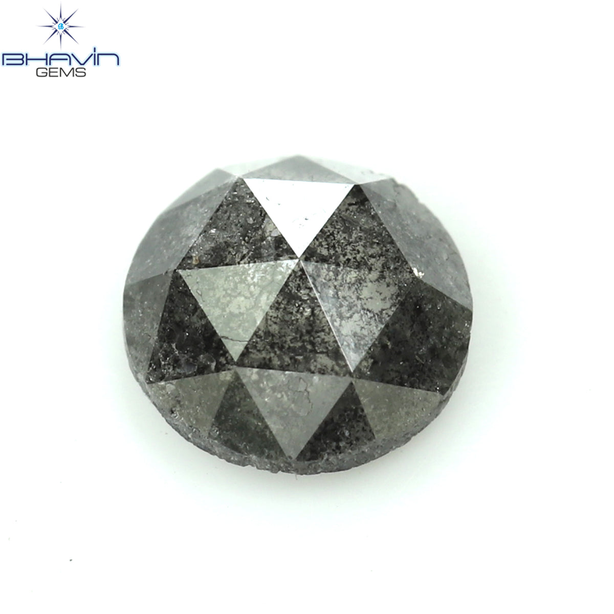 0.65 CT ラウンド ローズ カット シェイプ 天然ダイヤモンド ソルト アンド ペッパー カラー I3 クラリティ (5.56 MM)