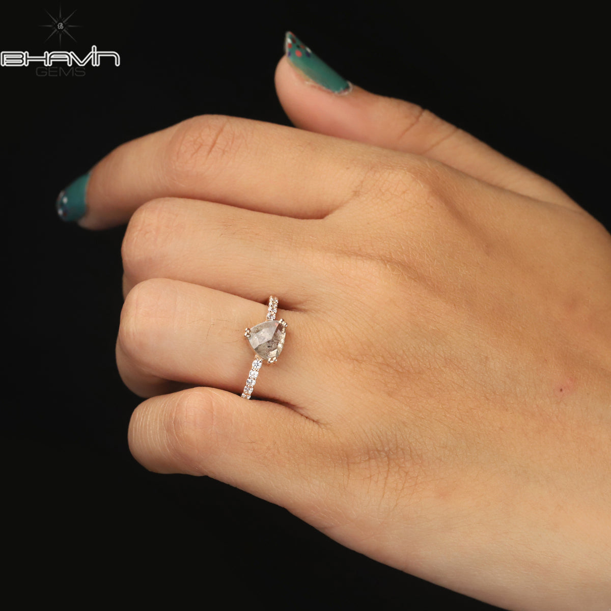 Heart Diamond Salt And Pepper Diamond Natural Diamond Ring Engagement Ring