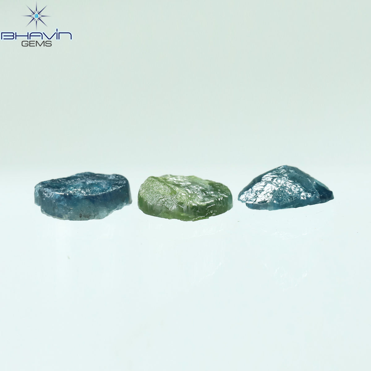 1.36 CT/3 Pcs Natural Oval Rough Diamond Enhanced Blue Green Color Clarity I3 (6.70 MM)