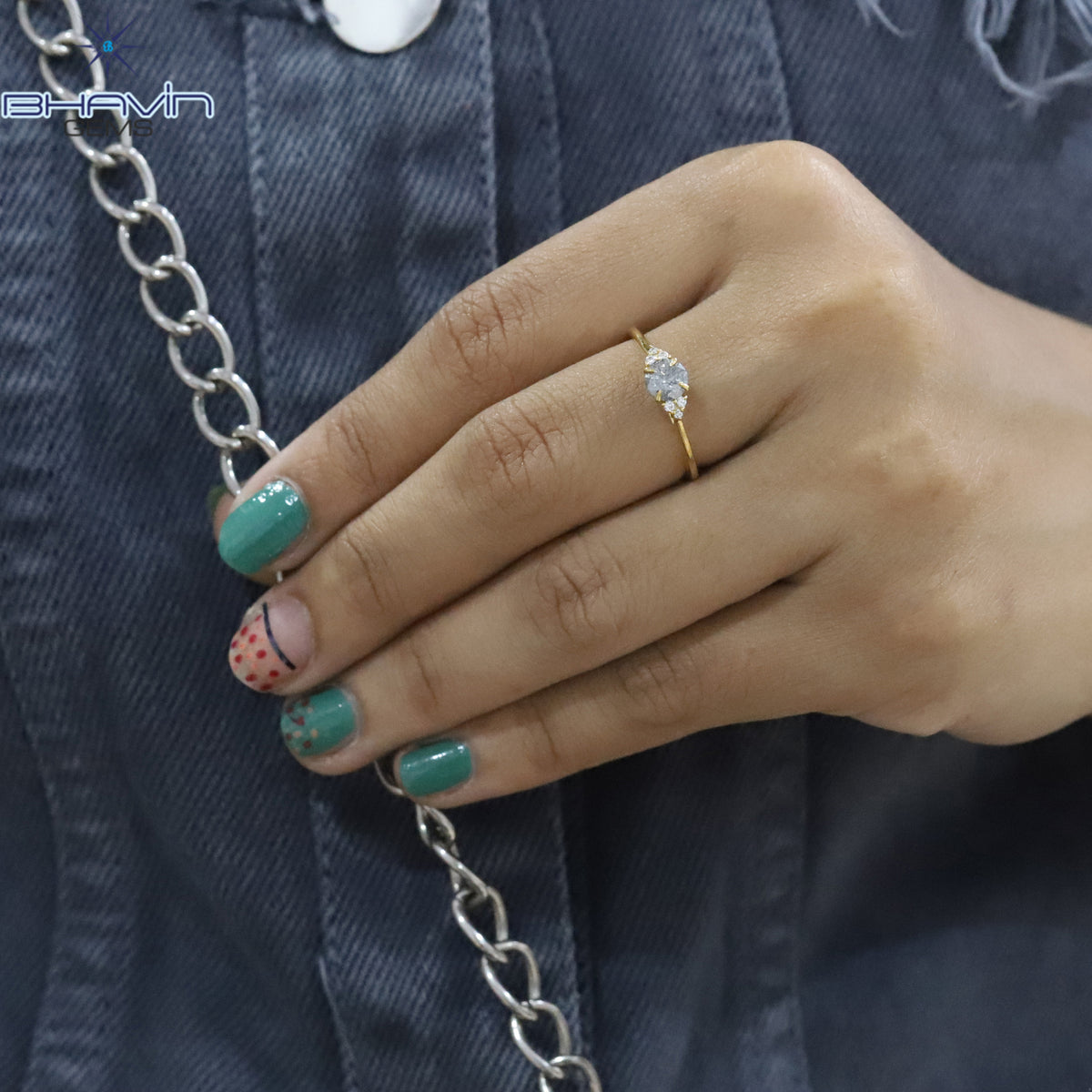 Round Diamond, Natural Diamond Ring, Salt And Pepper Diamond, Gold Ring, Engagement Ring, Wedding Ring, Diamond Ring