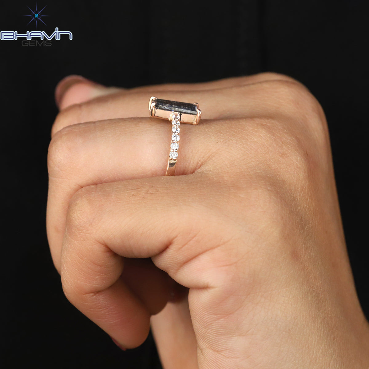 Baguette Diamond Salt And Pepper Diamond Natural Diamond Ring Gold Ring Engagement Ring