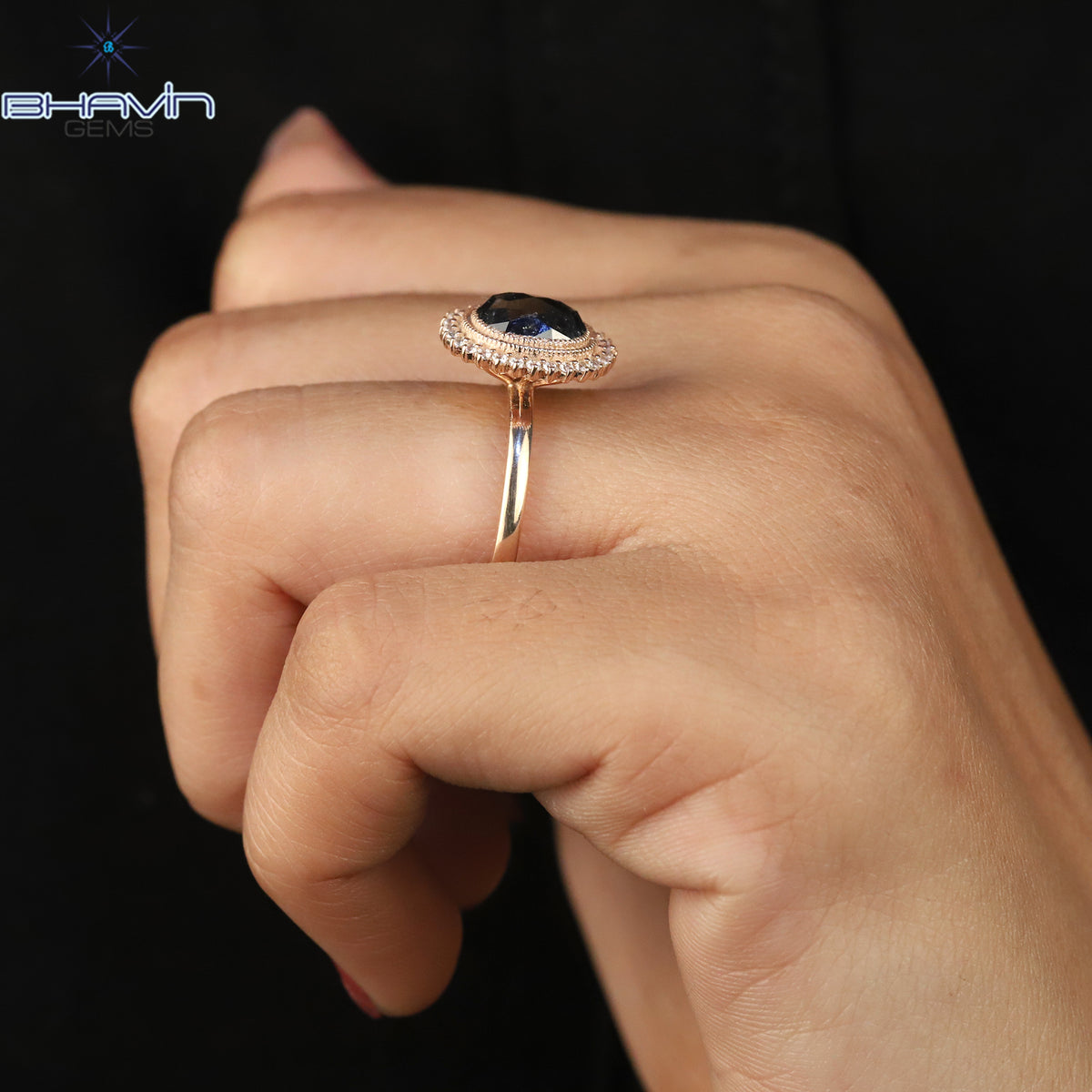 Oval Diamond Natural Diamond Ring Salt And Pepper Color Gold Ring Engagement Ring