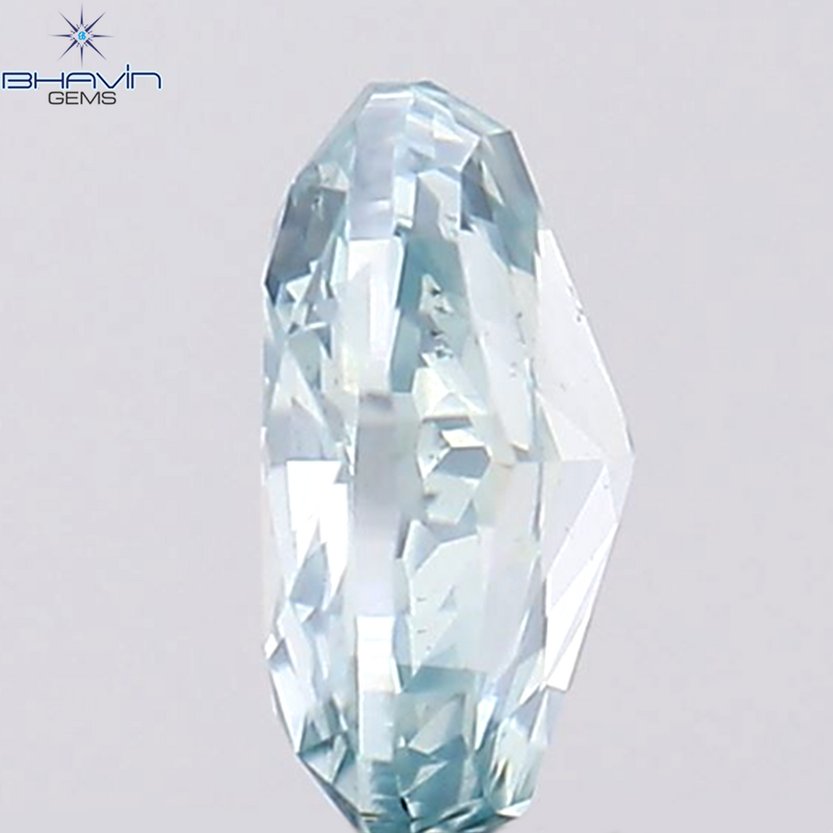 0.37 CT オーバル シェイプ ナチュラル ダイヤモンド グリーンがかったブルー カラー SI1 クラリティ (5.36 MM)