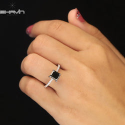 Emerald Diamond Natural Diamond Ring Black Color Gold Ring Engagement Ring