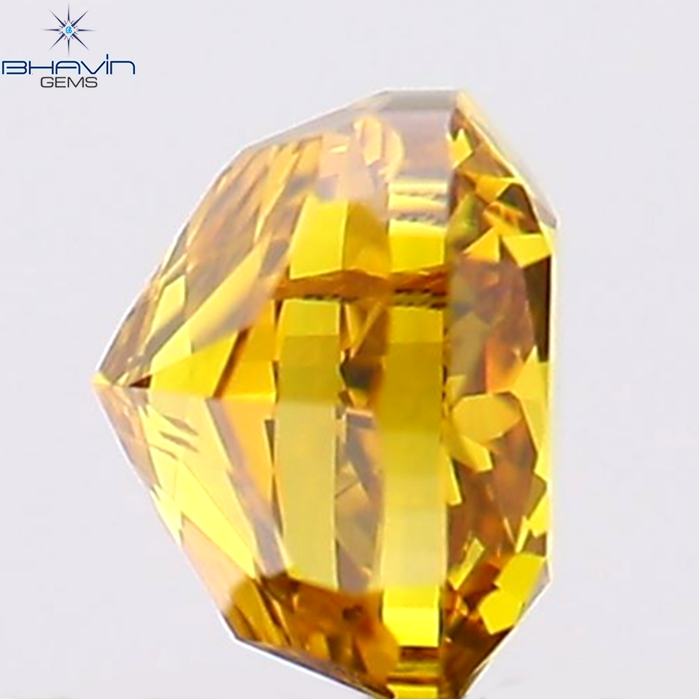 0.32 CT Cushion Shape Natural Diamond Enhanced Orange Yellow Color VS2 Clarity (3.68 MM)