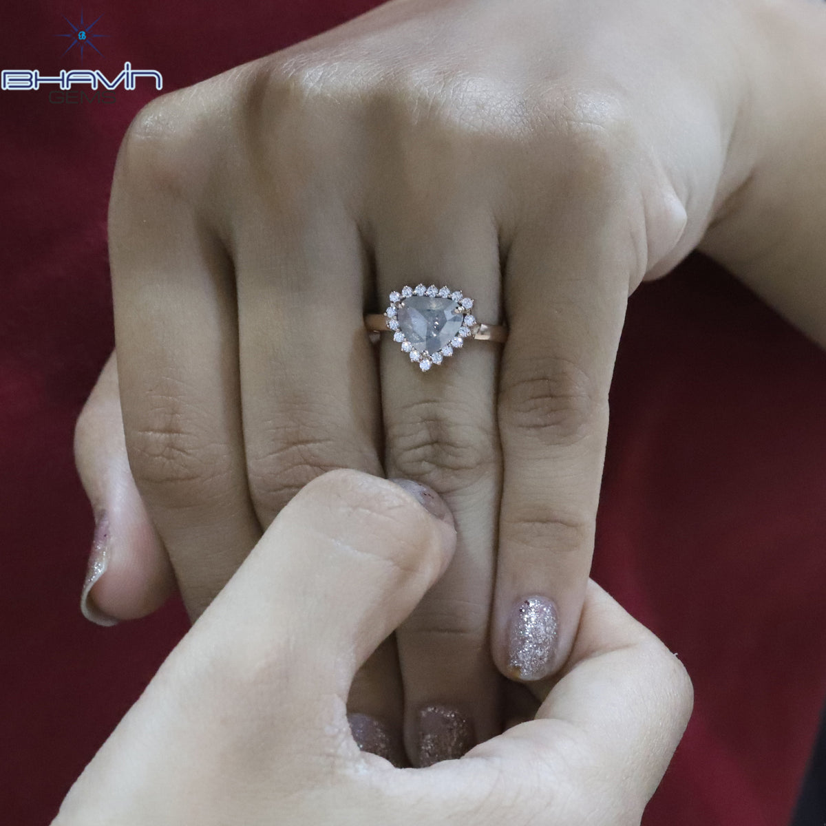 Gold Ring, Heart Diamond, Salt And Papper Diamond, Natural Diamond Ring, Engagement Ring, Wedding Ring, Diamond Ring