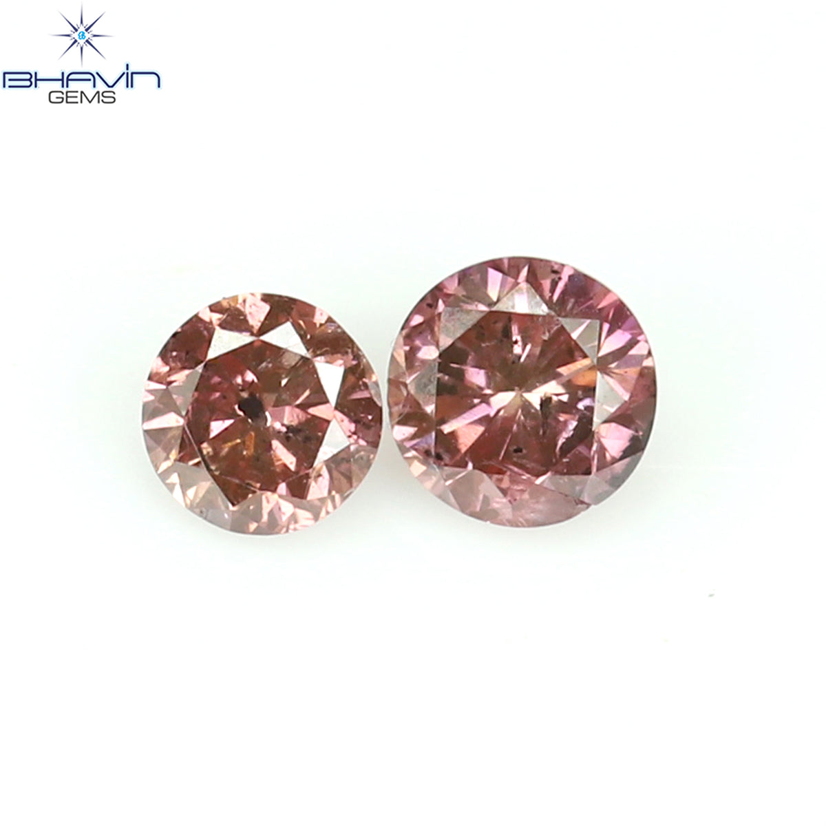 0.08 CT/2 Pcs Natural Round Diamond Enhanced Pink Color Clarity I1 (2.10 MM)