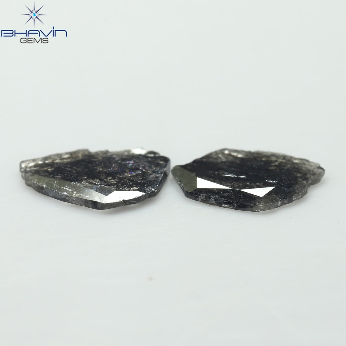 1.82 CT (2 個) スライス シェイプ ナチュラル ダイヤモンド ソルト アンド ペッパー カラー I3 クラリティ (11.18 MM)
