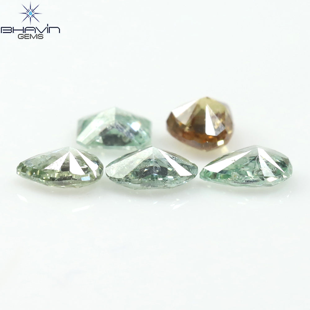0.51 CT/5 ピース ミックス シェイプ ナチュラル ダイヤモンド ブルーイッシュ グリーン カラー SI クラリティ (3.65 MM)