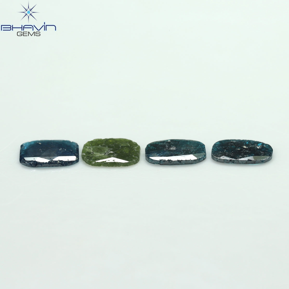 2.81 CT/4 Pcs Natural Slice Diamond Enhanced Blue Green Color Clarity I3 (8.48 MM)